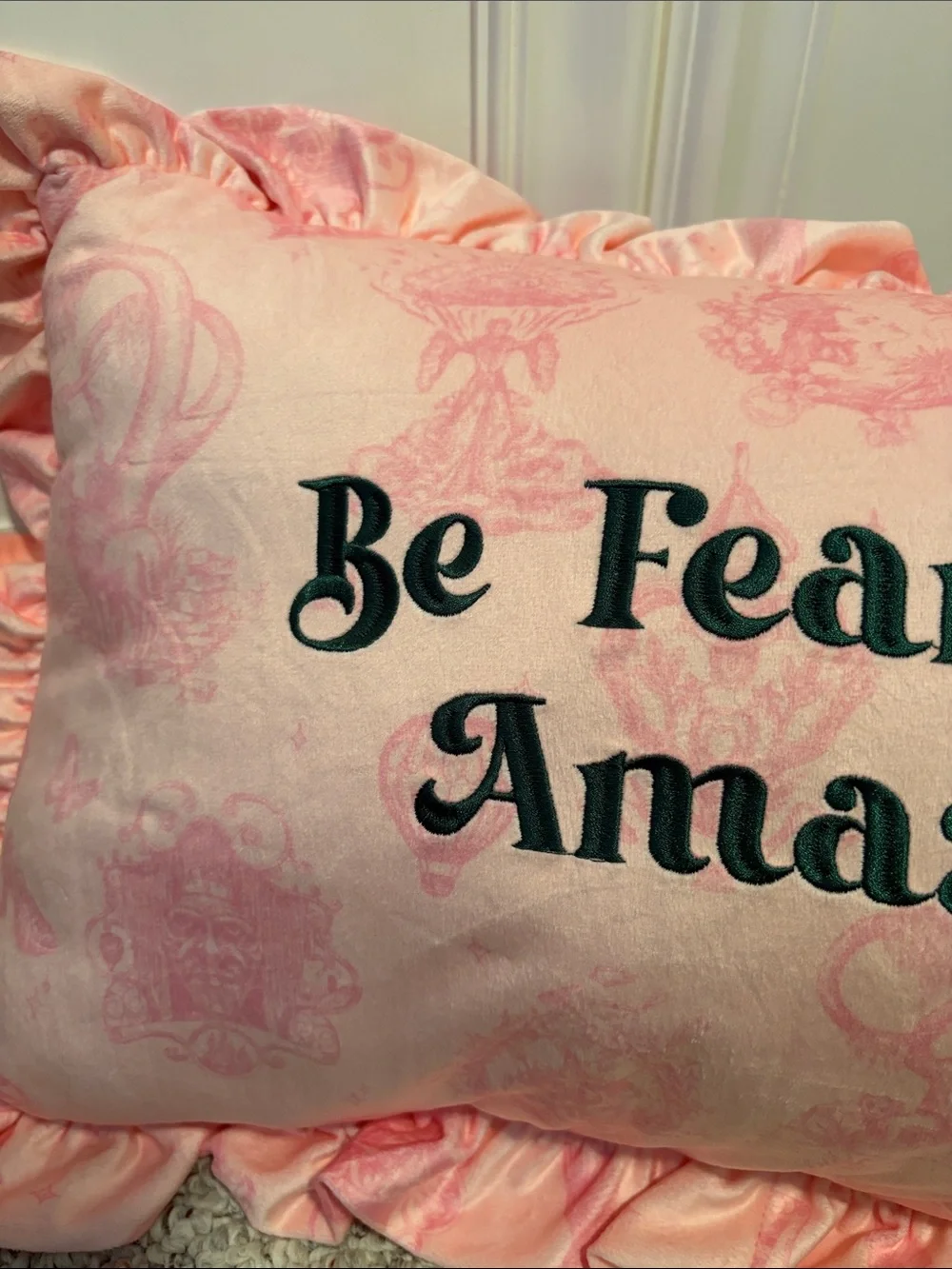 Ruffled Pink 'Be Fearlessly Amazing' Decorative Accent Pillow from Wicked